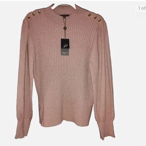 Adrianna Papell Women's Blush Sweater with Gold Buttons